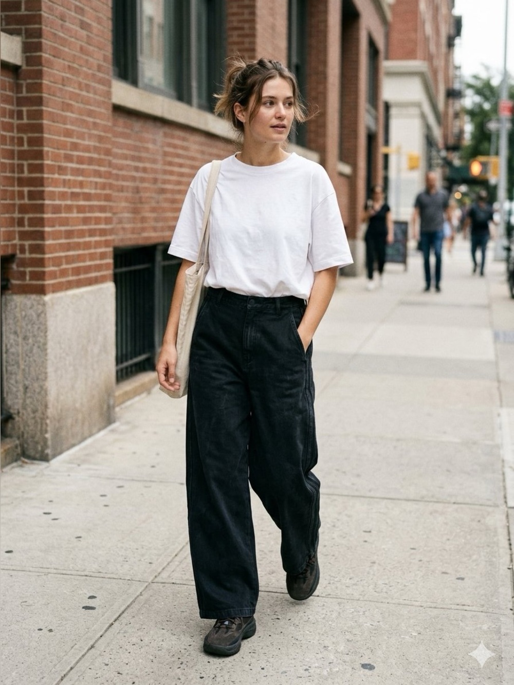 adidas KSENIASCHNAIDER Black Wide-Leg Chinos with Subtle Green Trim